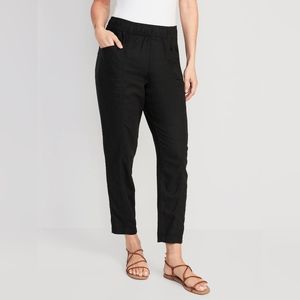 High-Waisted Cropped Linen-Blend Tapered Pants